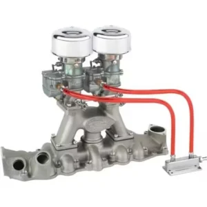 Chrome 9 Super 7® 2×2 Carb/Meyer Intake Kit, 1949-53 Flathead